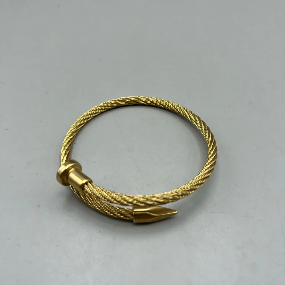Edgy Gold Tone Twisted Cable Wire Bracelet- Modern Industrial Chic